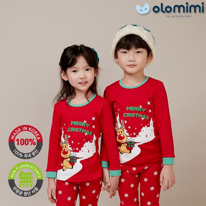 _OLOMIMI_ KOREA 21FW Kids Pajamas_sleepwear_30S rib cotton Long Sleeves_Rudolph Cristmas